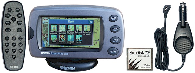 GARMIN StreetPilot 2610/2620 mit Infrarot-Fernbedienung, 256 MB CF-Speicherkarte und Stromkabel mit Lautsprecher
