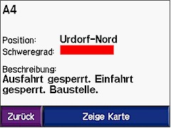 GARMIN Zumo 550 Verkehrsmeldung im Detail