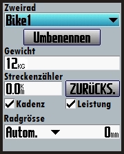 GARMIN Edge 605 Fahrrad-Profil