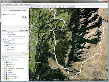 Aus MapSource in Google Earth dargestellter Track einer Lauberhorn-Abfahrt