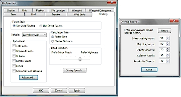 MapSource Auto-Routing Einstellungen