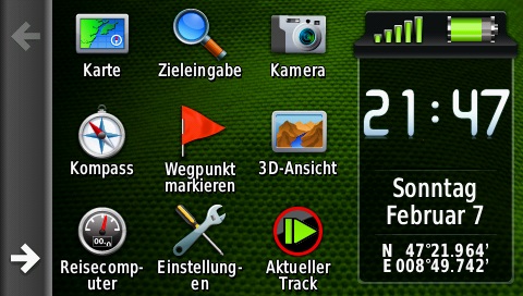 GARMIN Montana 610/680/680t - Hauptmenu im Querformat