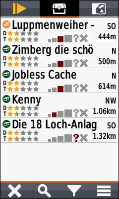 GARMIN Oregon 700-Serie - Geocache-Liste